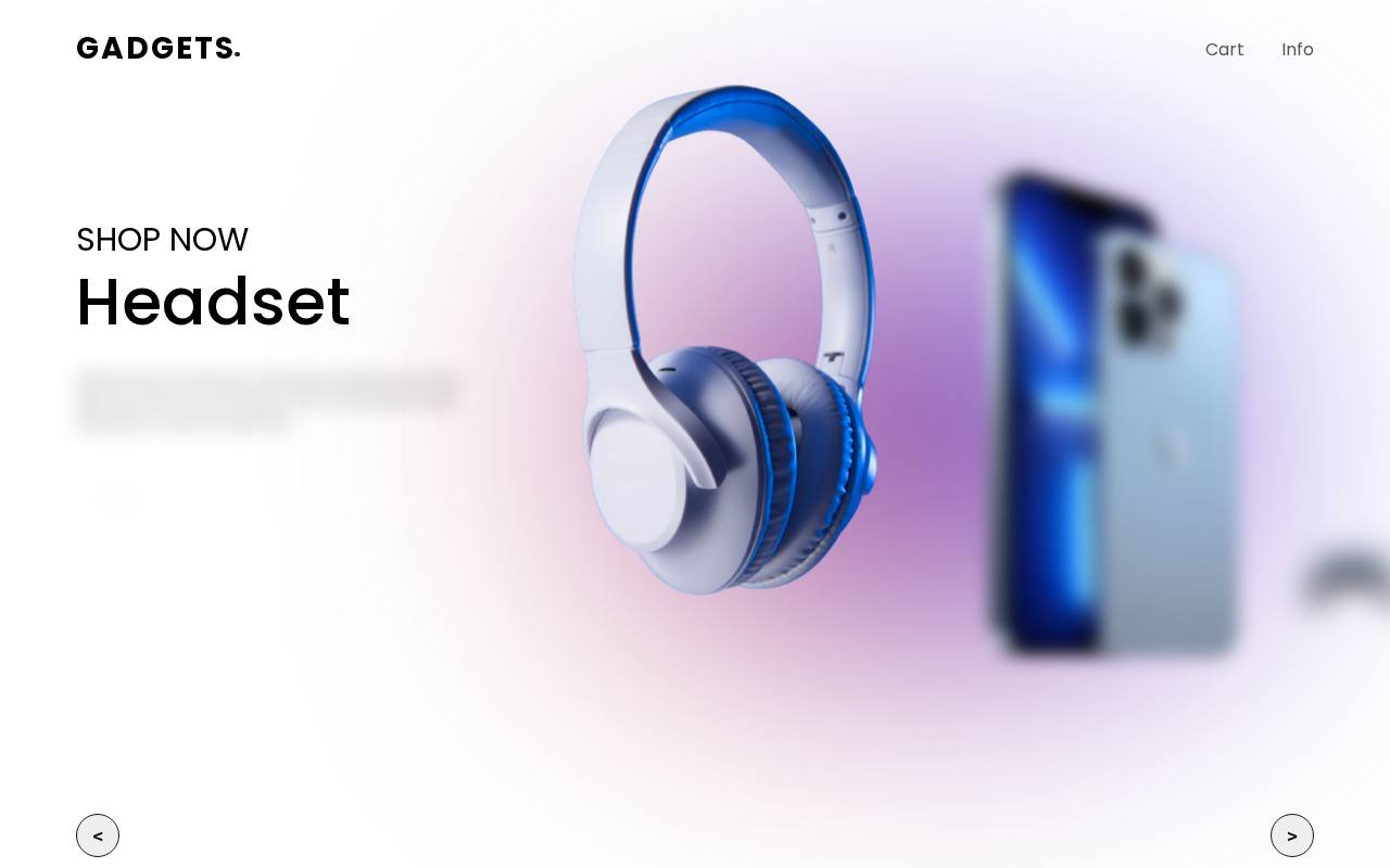 Gadget shop homepage with a featured phone and a shop grid